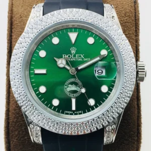 Rolex Submariner White Gold Blue Dial Dark Green Oysterflex Band