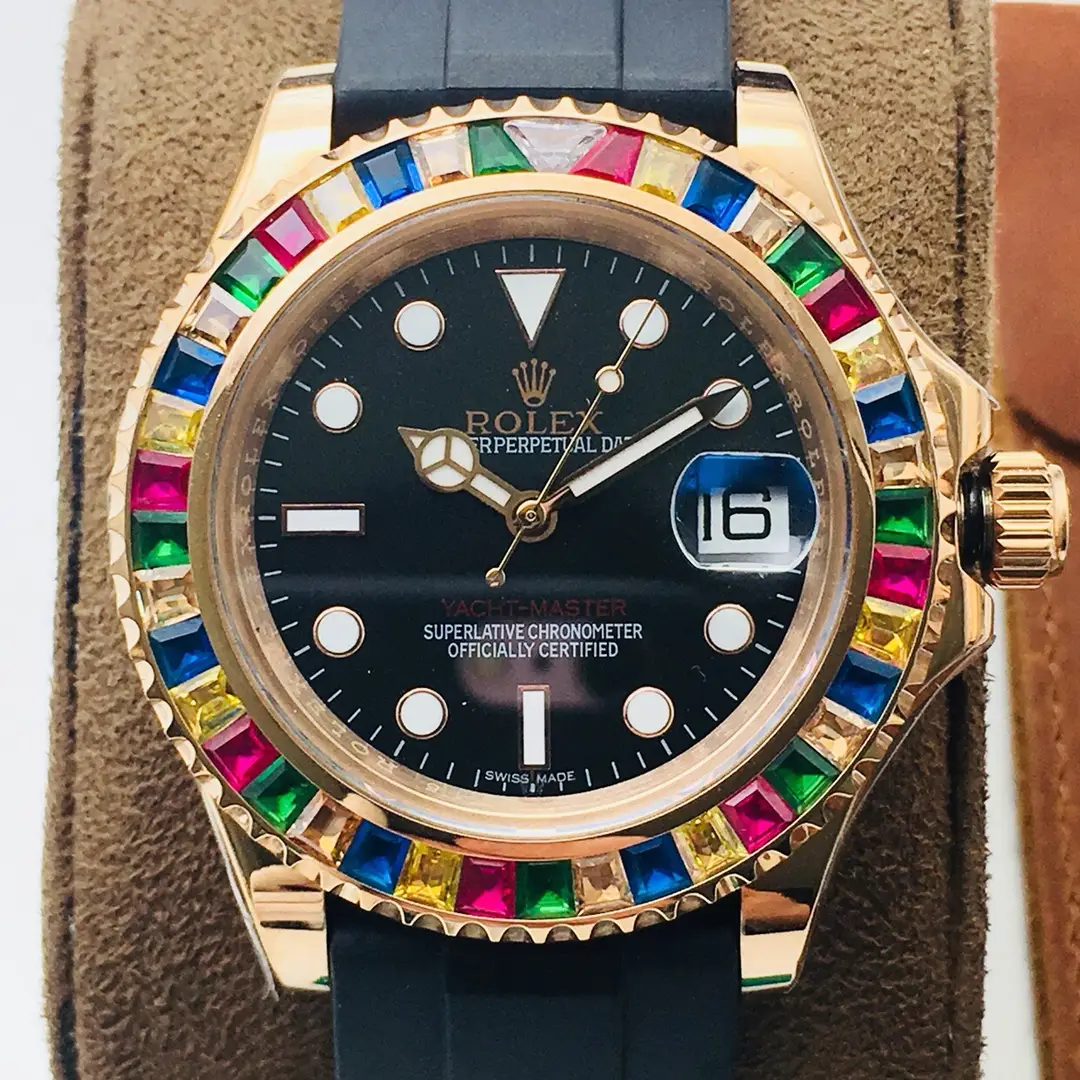 Rolex Yacht-Master Black Dial with Multi-Colored Gem-Set Bezel