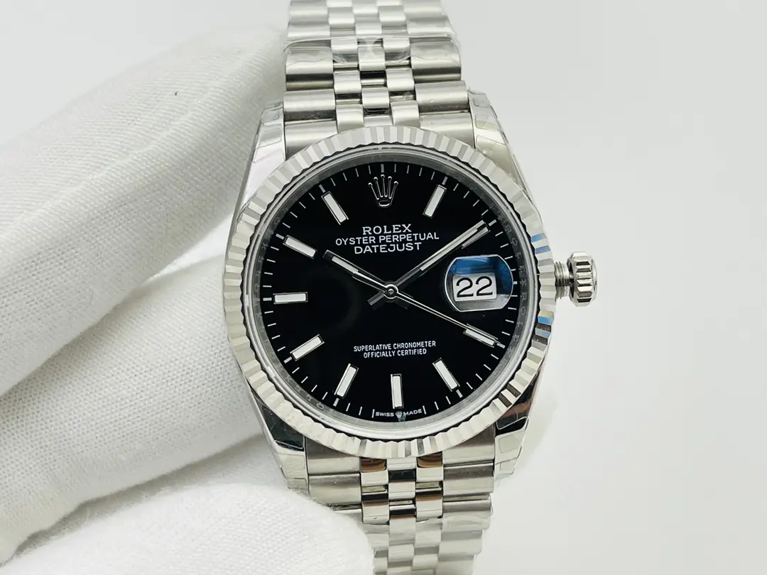 Rolex Datejust 36 Fluted Bezel Stainless Steel Black Index Dial Jubilee