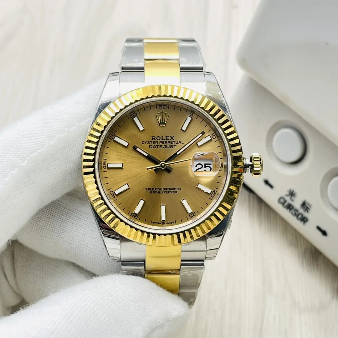 Rolex Datejust 18k Yellow Gold 8 Steel Oyster Band Champagne Dial