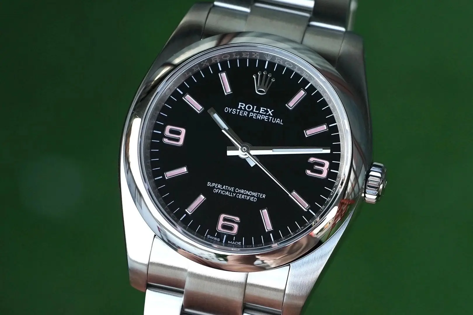 Rolex  Oyster Perpetual SS Black Dial / Pink Indices