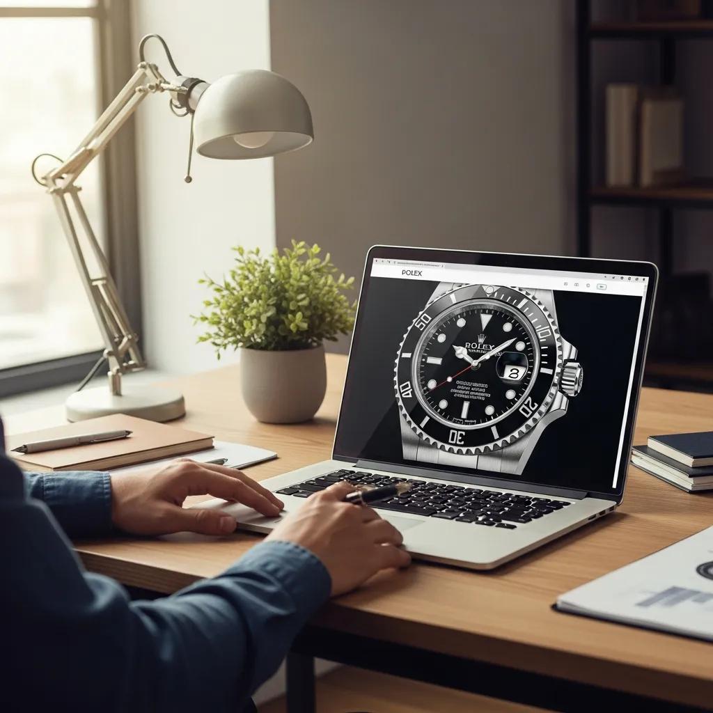 Person browsing a website for trusted replica Rolex sellers, highlighting online shopping experience