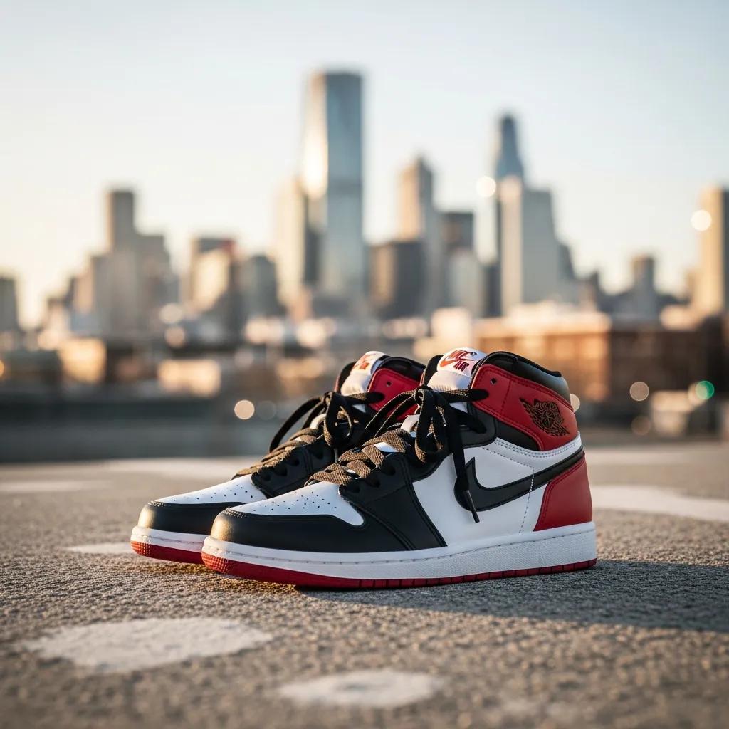 Replica Jordan 1 sneakers displayed in an urban setting, showcasing sneaker culture