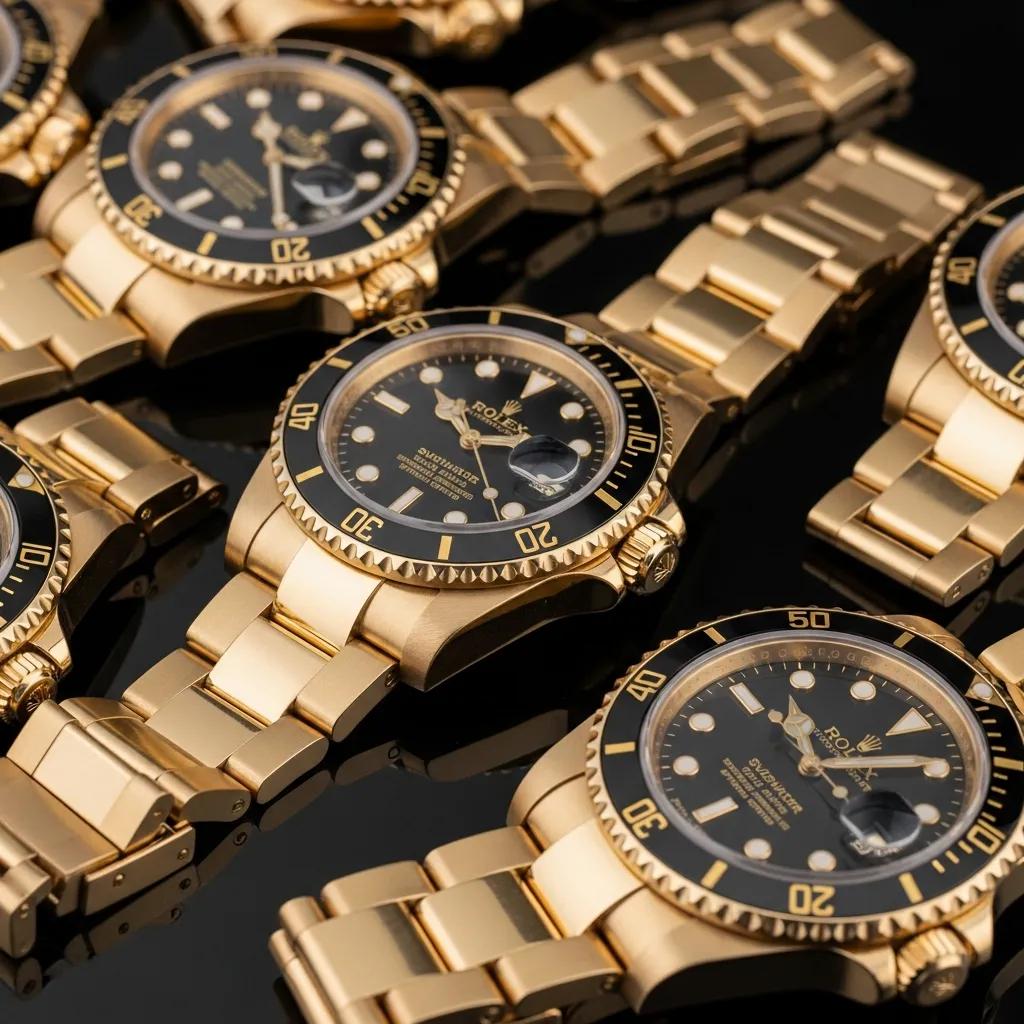 Selection of high-quality replica gold Rolex Submariner watches, highlighting design and features