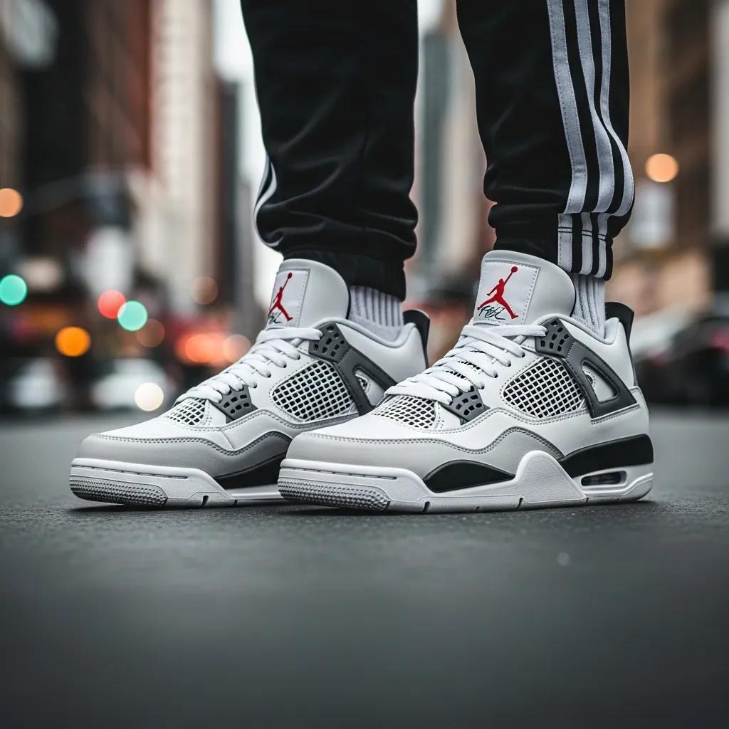 Stylish Jordan 4 replicas displayed on a city street, highlighting sneaker culture