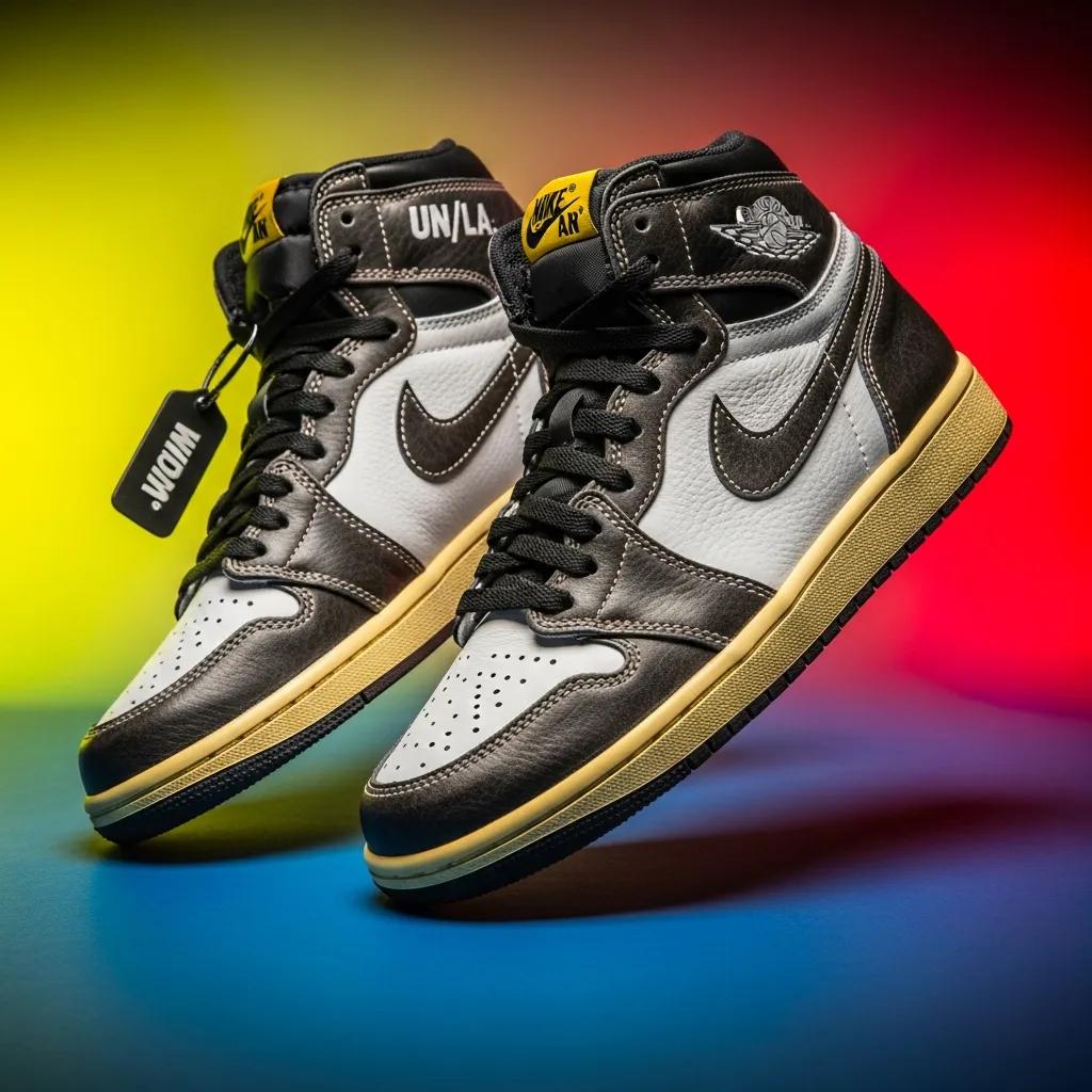 Union Jordan 1 replica sneakers in a vibrant colorway, highlighting unique design elements and branding