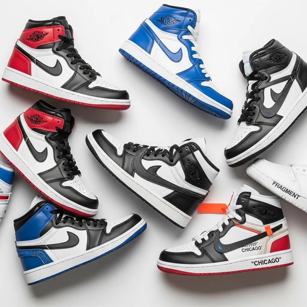 Variety of popular replica Jordan 1 colorways displayed together