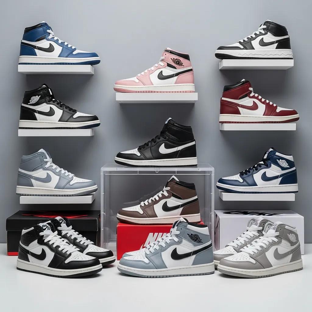 Variety of replica sneakers showcasing different styles and colors