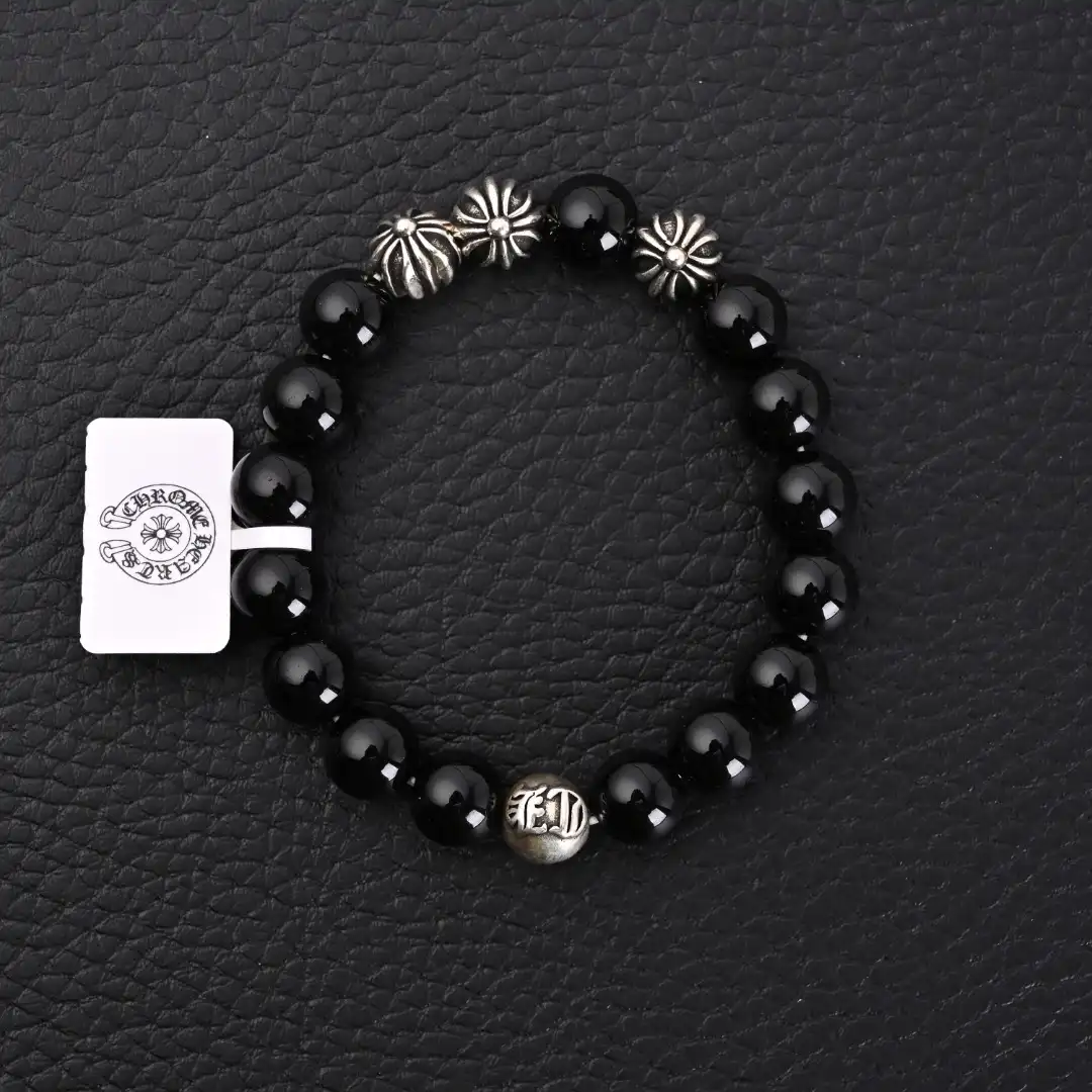 Chrome Hearts  Silver Bead Obsidian Bracelet