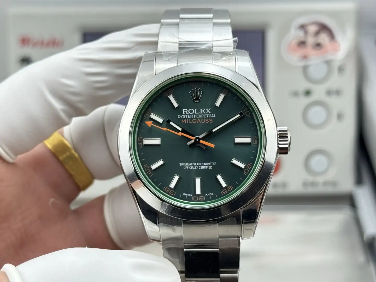 Rolex Milgauss Replica Stainless Steel Case Green Dial Oyster Bracelet Green Sapphire 40mm RL-MG-400-SS-GN-OY-GV-3131