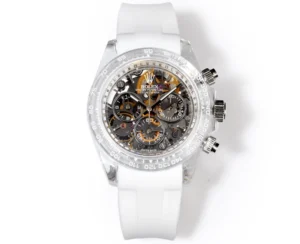 Rolex Daytona Skeleton White Sapphire replica 40MM white rubber strap RepsGoat
