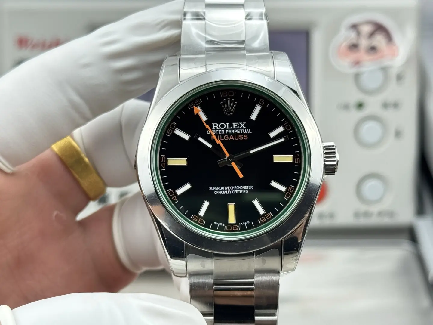 Rolex Milgauss Black Dial Green Sapphire