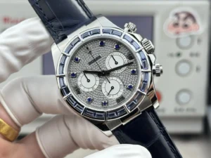 Rolex Daytona Sapphire replica 40MM pavé dial blue leather strap RepsGoat