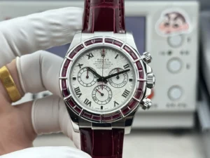 Rolex Daytona Ruby replica 40MM meteorite dial wine red leather strap RepsGoat