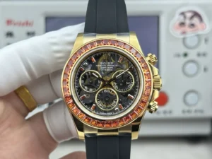 Rolex Daytona Corona Skeleton Yellow Gold replica 116588SACO black rubber strap RepsGoat