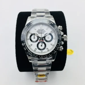Rolex Daytona replica watch white panda dial black ceramic tachymeter bezel stainless steel Oyster bracelet