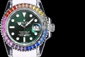 Rolex Submariner Date Sapphire Rainbow replica 40MM white rubber strap RepsGoat