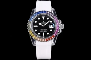 Rolex Submariner Date Phantom Blue Rainbow replica 40MM white rubber strap RepsGoat