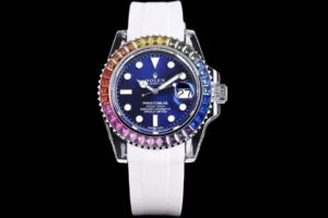 Rolex Submariner Date Phantom Blue Rainbow replica 40MM white rubber strap RepsGoat