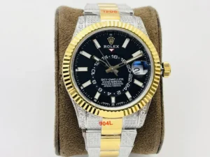 Fake Rolex Sky Dweller Black Rolesor Best Diamond Oyster Bracelet 42MM