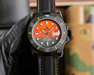 Rolex DIW Submariner Parakeet replica 40MM orange dial black Velcro strap RepsGoat