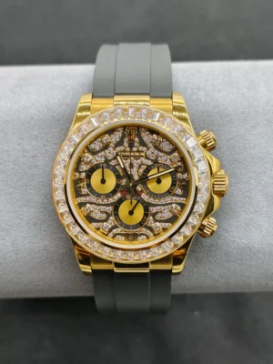 eye of the tiger daytona replica 40MM yellow gold black rubber strap RepsGoat
