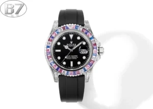 Rolex Yacht-Master Rainbow Diamond replica 40MM black rubber strap RepsGoat