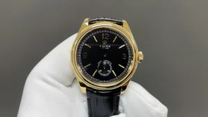 Rolex 1908 Yellow Gold Black Dial replica 52508 black leather strap RepsGoat