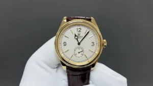 Rolex 1908 Yellow Gold White Dial replica 52508 black leather strap RepsGoat