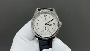 Rolex 1908 White Gold replica 52509 white dial black leather strap RepsGoat