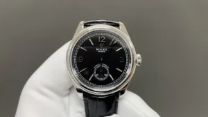 rolex 1908 black replica 39MM white gold black leather strap RepsGoat
