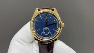 rolex 1908 black replica 39MM yellow gold leather strap RepsGoat