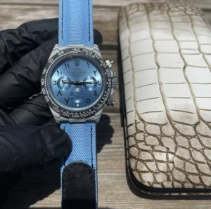 Rolex Daytona Ice Blue Arabic Dial replica 40MM Blue Fabric Strap RepsGoat