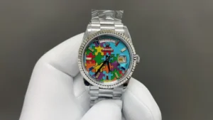 puzzle day date replica 36MM white gold multicolor dial RepsGoat