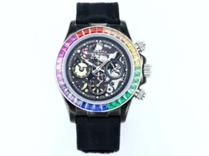 Rolex Daytona Rainbow Skeleton Black Strap replica 40MM RepsGoat