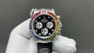 Rolex Daytona Rainbow White Gold replica 40MM Rubber Strap RepsGoat
