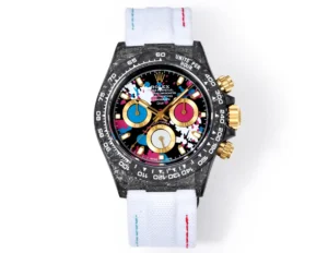 Rolex Daytona Carbon Art Dial replica 40MM white fabric strap RepsGoat