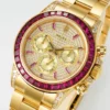 pink diamond daytona replica 40MM yellow gold ruby bezel RepsGoat