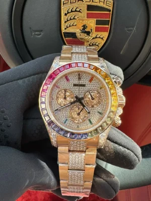 Rolex Daytona Rainbow Diamond replica 40MM Gold Oyster Bracelet RepsGoat
