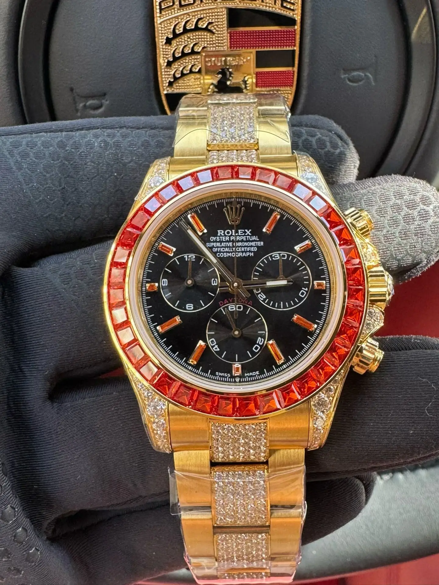 Rolex Cosmograph Daytona Yellow Gold Orange Sapphire Bezel
