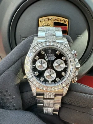 Rolex Daytona Rainbow Silver replica 40MM black dial Oyster Bracelet RepsGoat