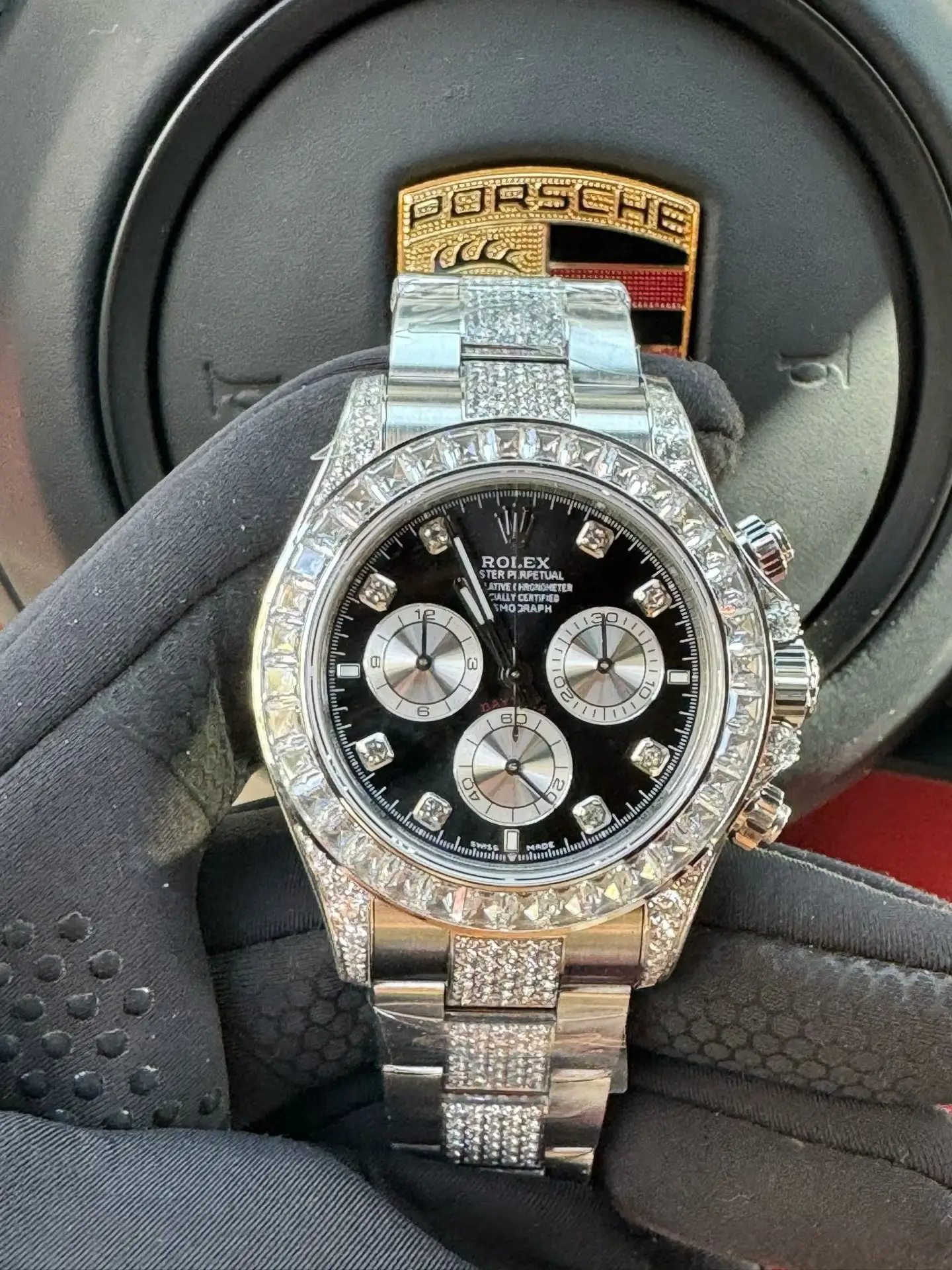 Rolex Cosmograph Daytona Diamond Bezel & Pave Bracelet Black Dial