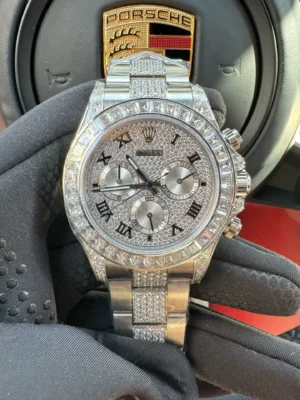 pave diamond daytona replica 40MM iced bracelet baguette bezel RepsGoat