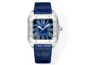 Cartier Santos 100th Anniversary replica blue leather strap RepsGoat