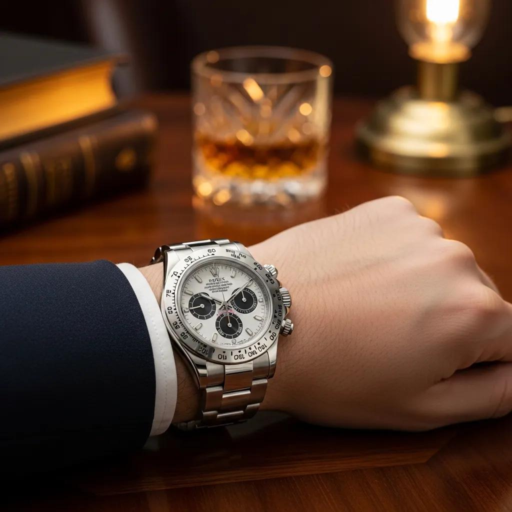 Rolex super clone watch on a wrist, emphasizing luxury and style