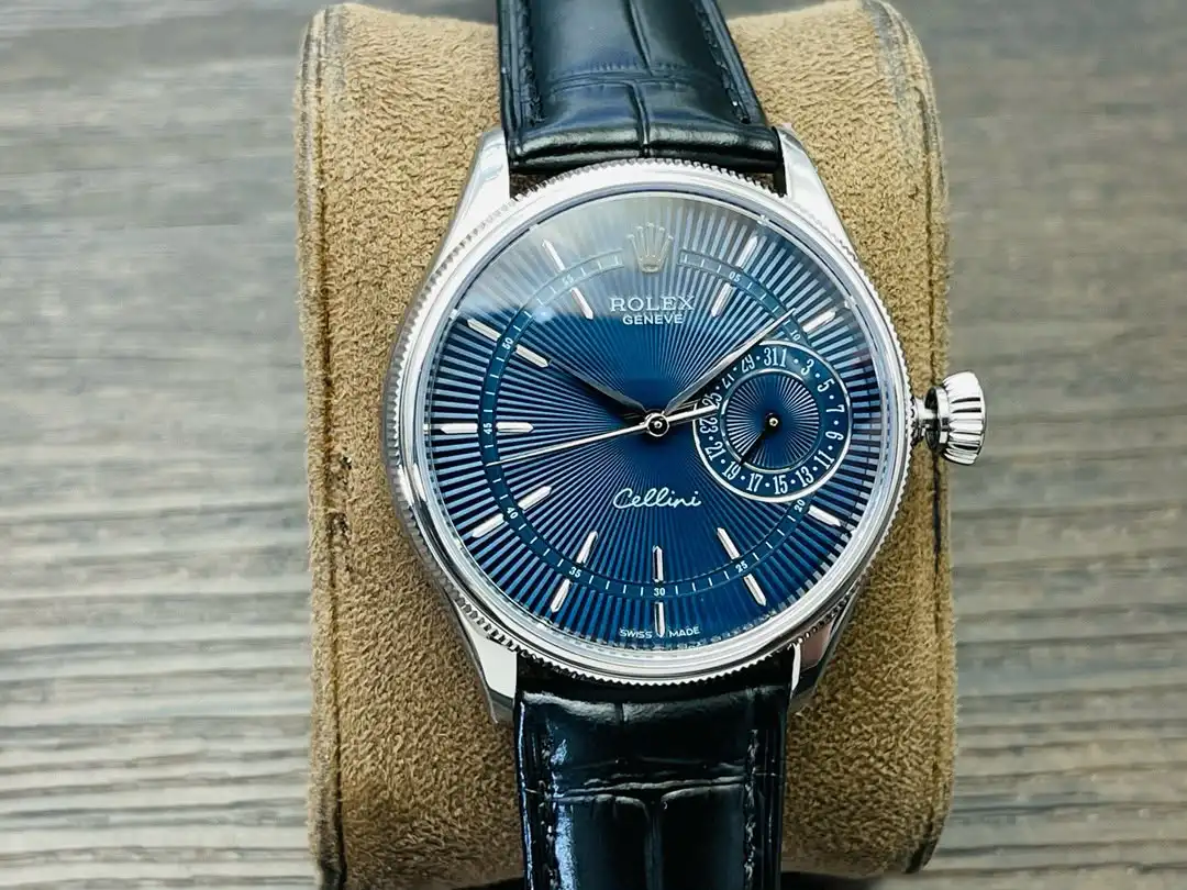Rolex Cellini Date White Gold  Blue Dial Alligator Black 39MM  50519-0013