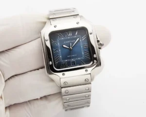 Cartier Santos Blue Dial Steel Bracelet replica men’s watch RepsGoat