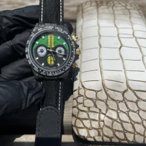 Rolex Daytona GT Green DiW replica 40MM black fabric strap RepsGoat