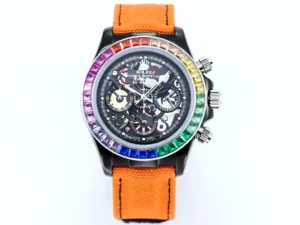 Rolex Daytona Rainbow Skeleton Orange Strap replica 40MM RepsGoat