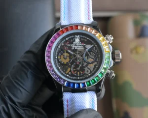 daytona rainbow skeleton replica 40MM carbon bezel fabric strap RepsGoat